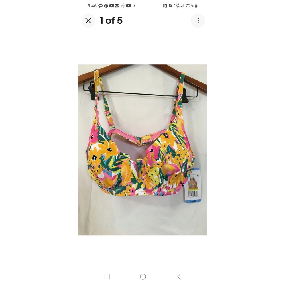 NEW Anne Cole Women Swim V-Wire Bikini Top Padded Floral UPF 50 Many sizes